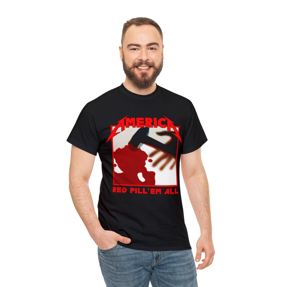 America red pill 'em all Metallica parody unisex short Sleeve Tee
