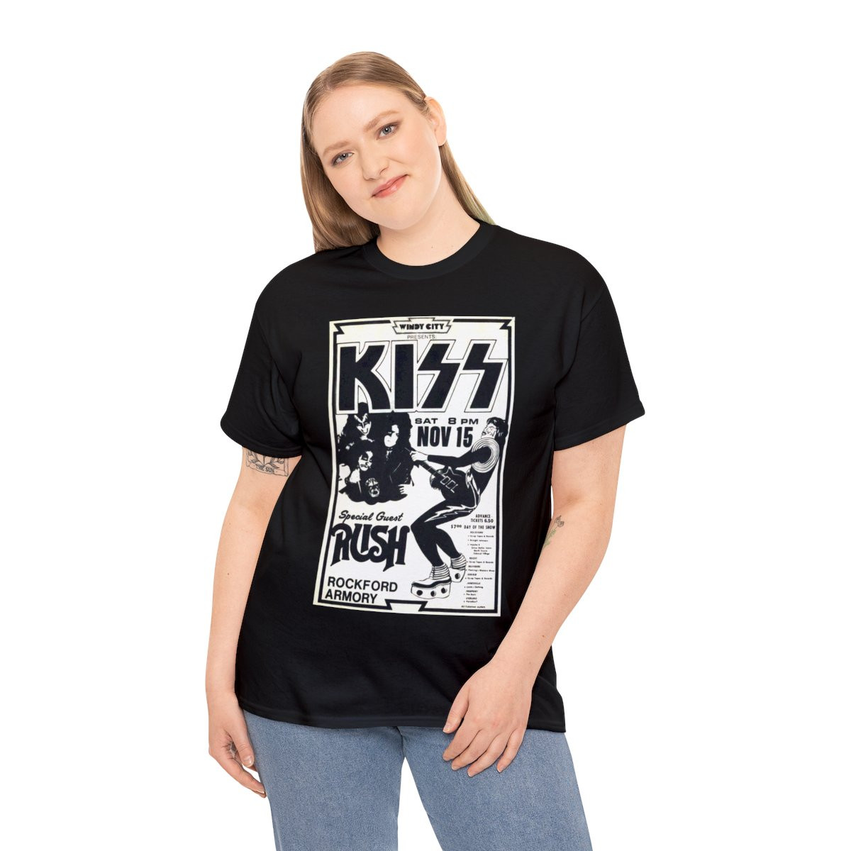 KISS And RUSH Flyer Nov 15 1974  Unisex Heavy Cotton Tee