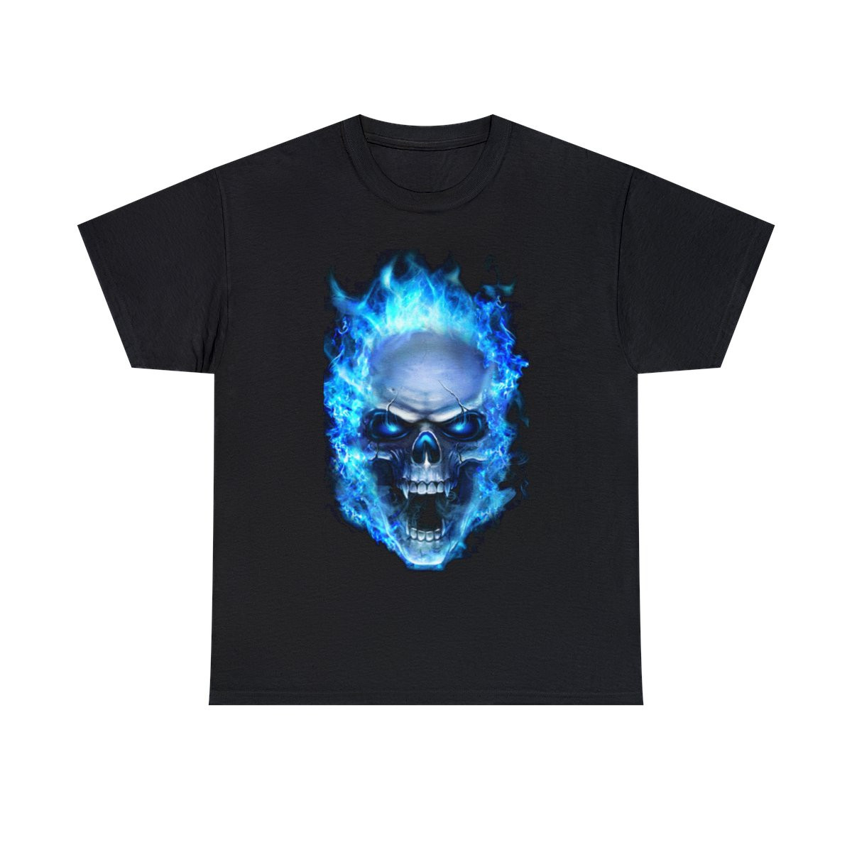 Flaming Demon Skull Blue Short Sleeve Tee