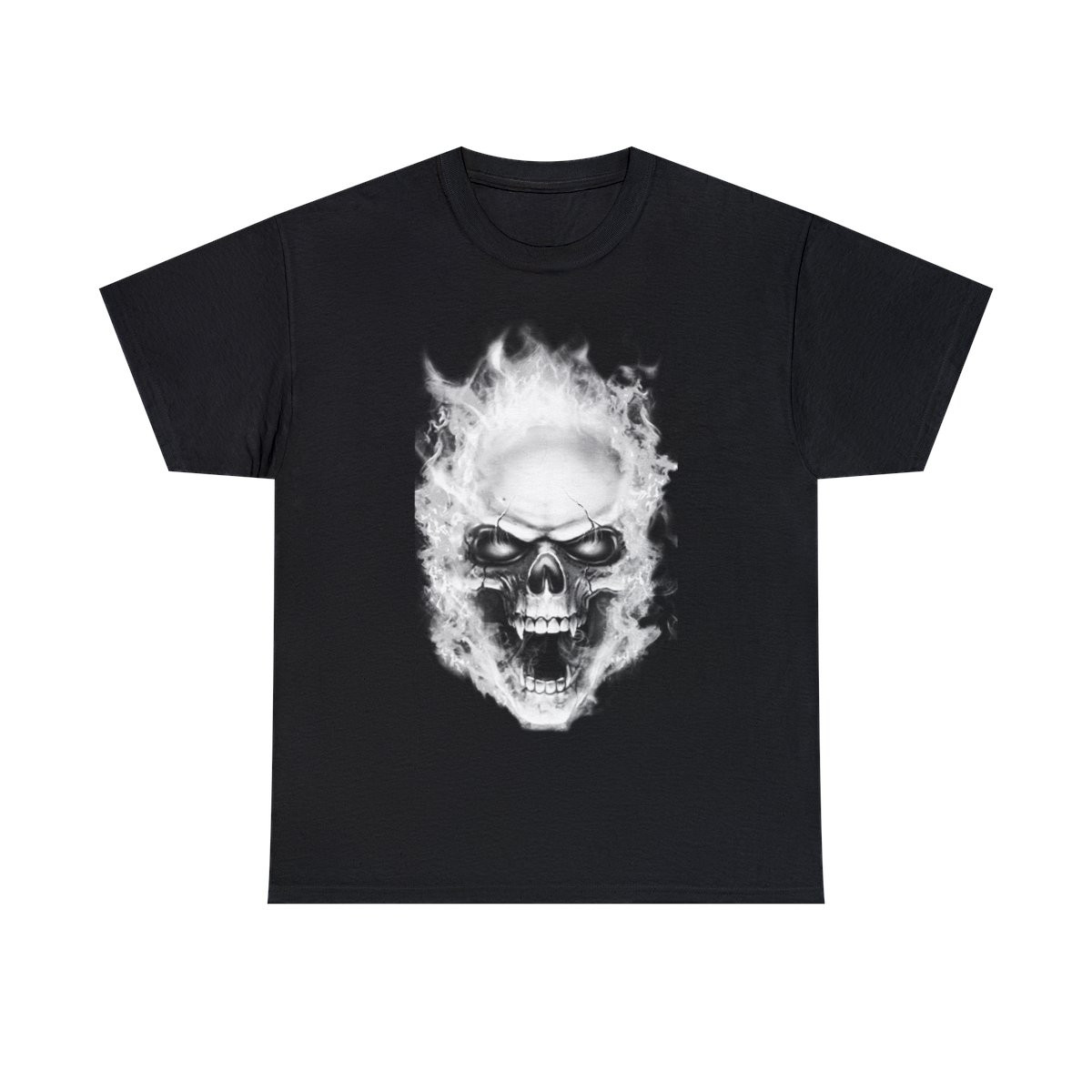 Flaming Demon Skull White Short Sleeve Tee