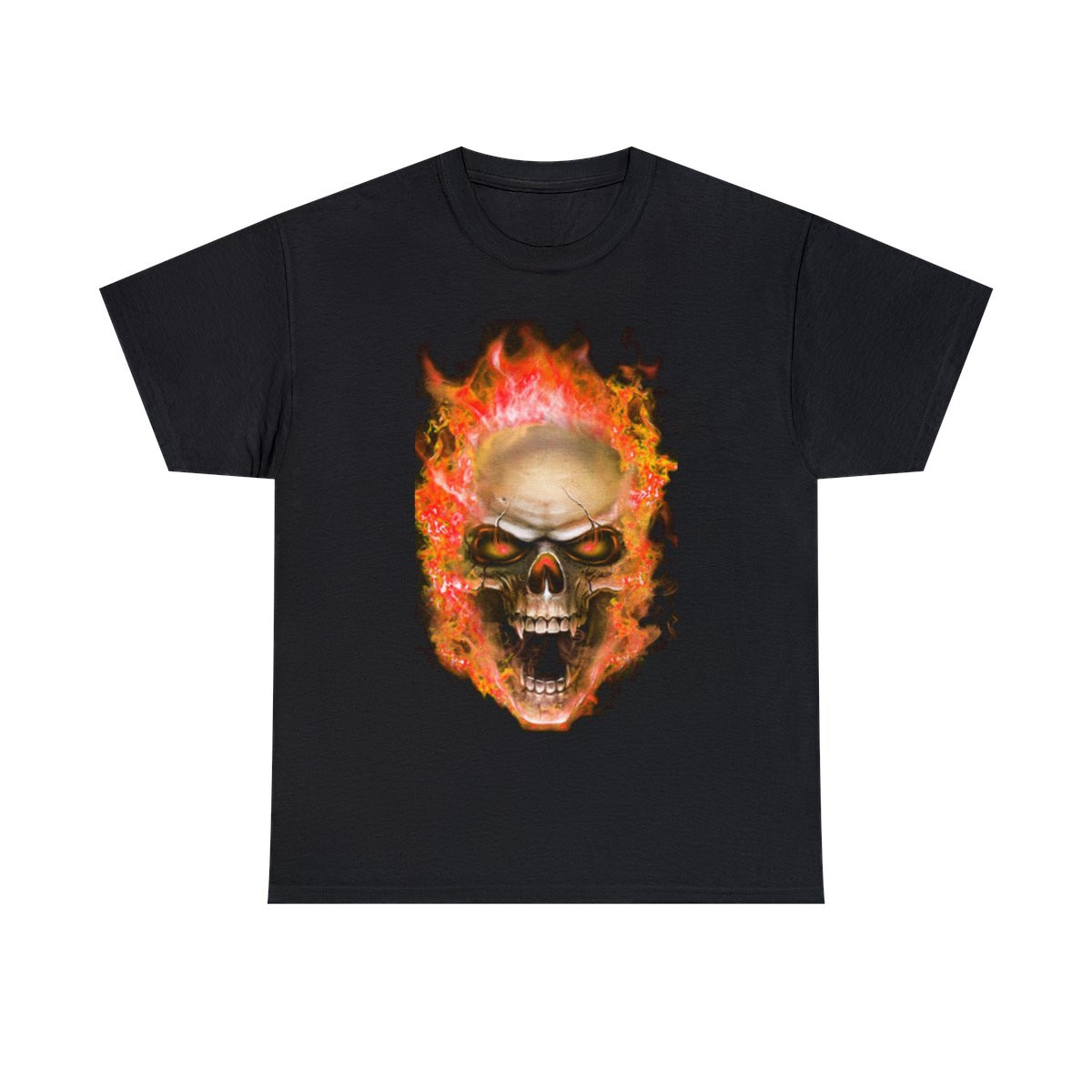 Flaming Demon Skull Orange Short Sleeve Tee