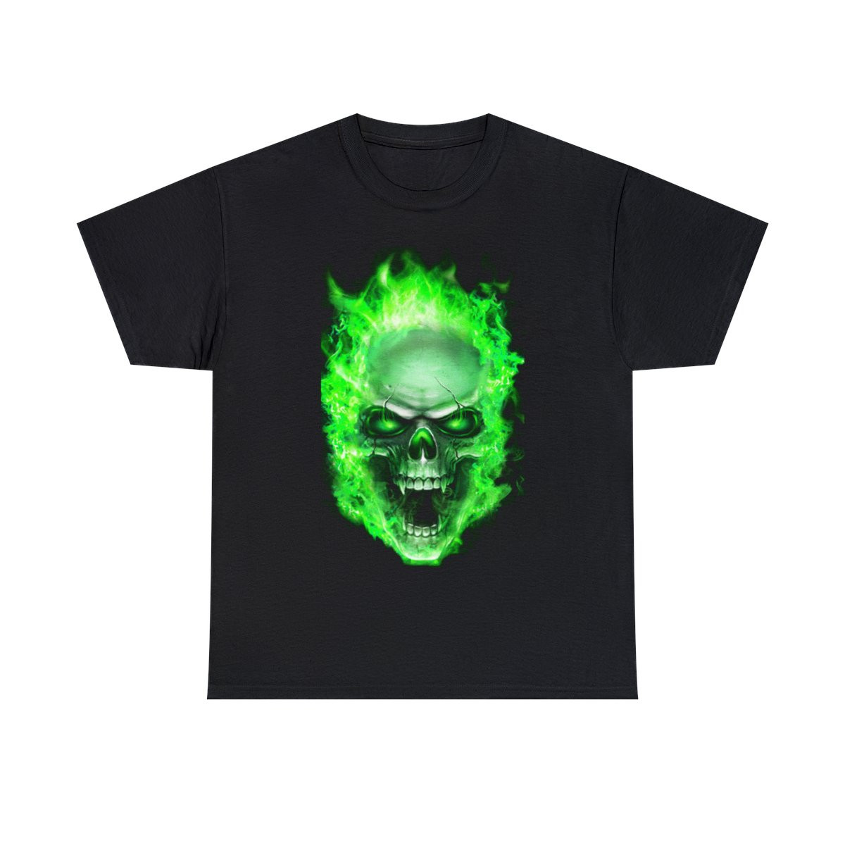 Flaming Demon Skull Green Short Sleeve Tee