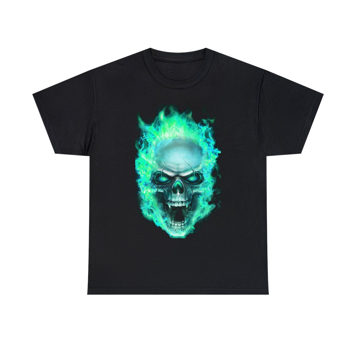 Flaming Demon Skull Electric Blue Short Sleeve Tee