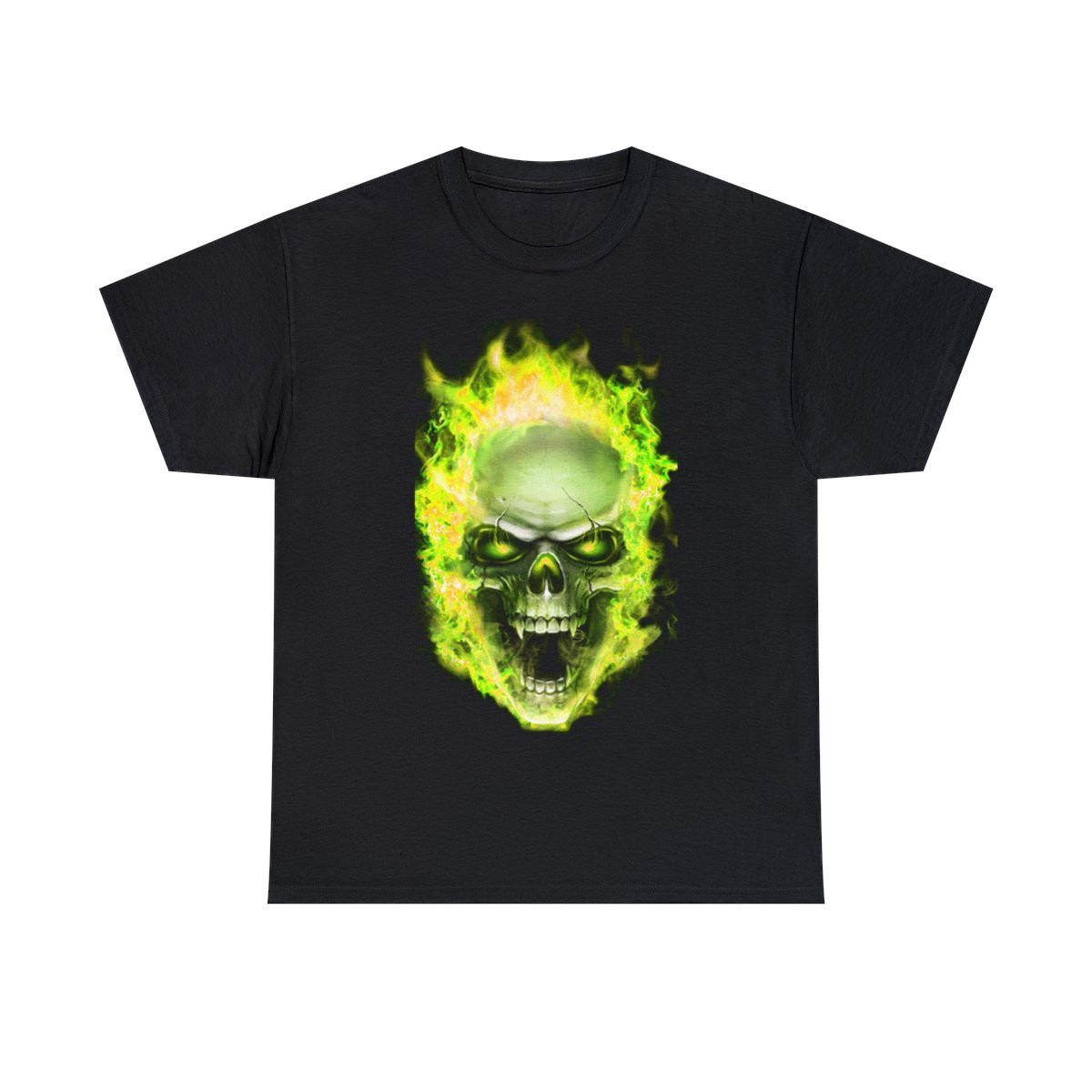 Flaming Demon Skull Yellow Short Sleeve Tee