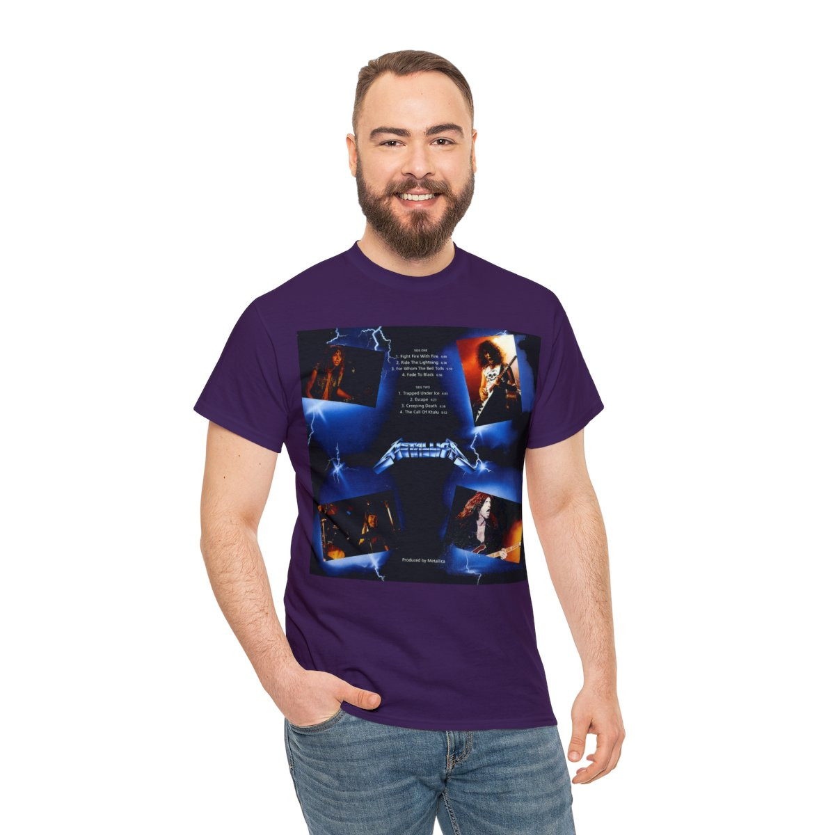 METALLICA  RTL back cover on purple Short Sleeve Tee