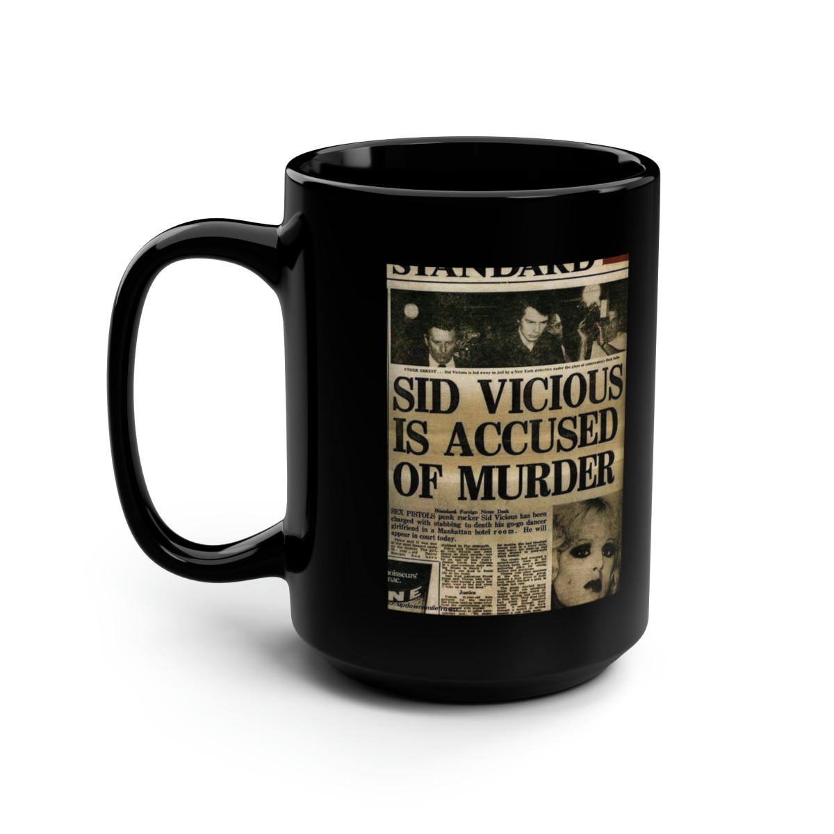 Sid Vicious Accused of Murder  Black Mug 15oz