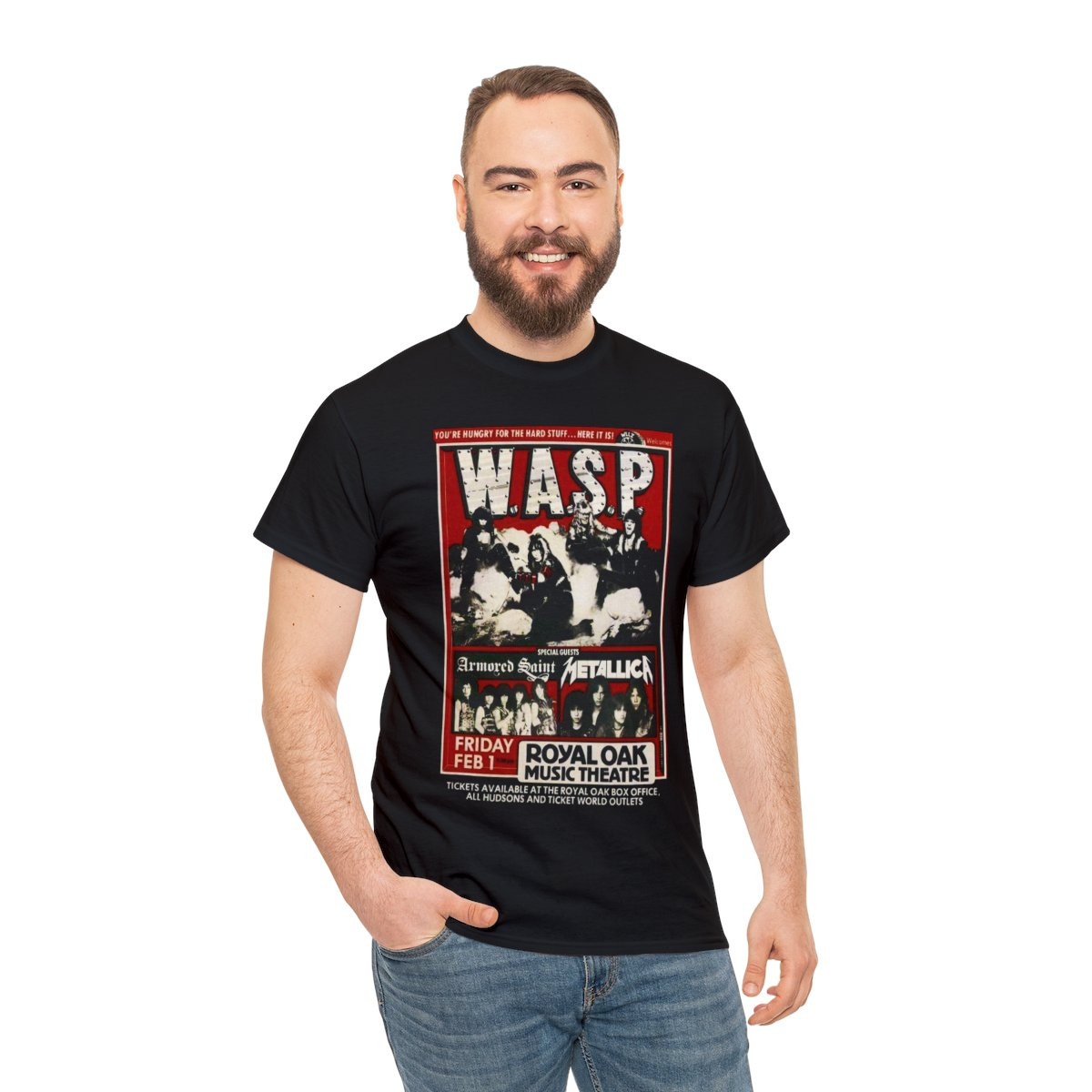 Wasp Metallica Armored Saint 85 Flyer & Set Lists on bk Unisex Short Sleeve Tee