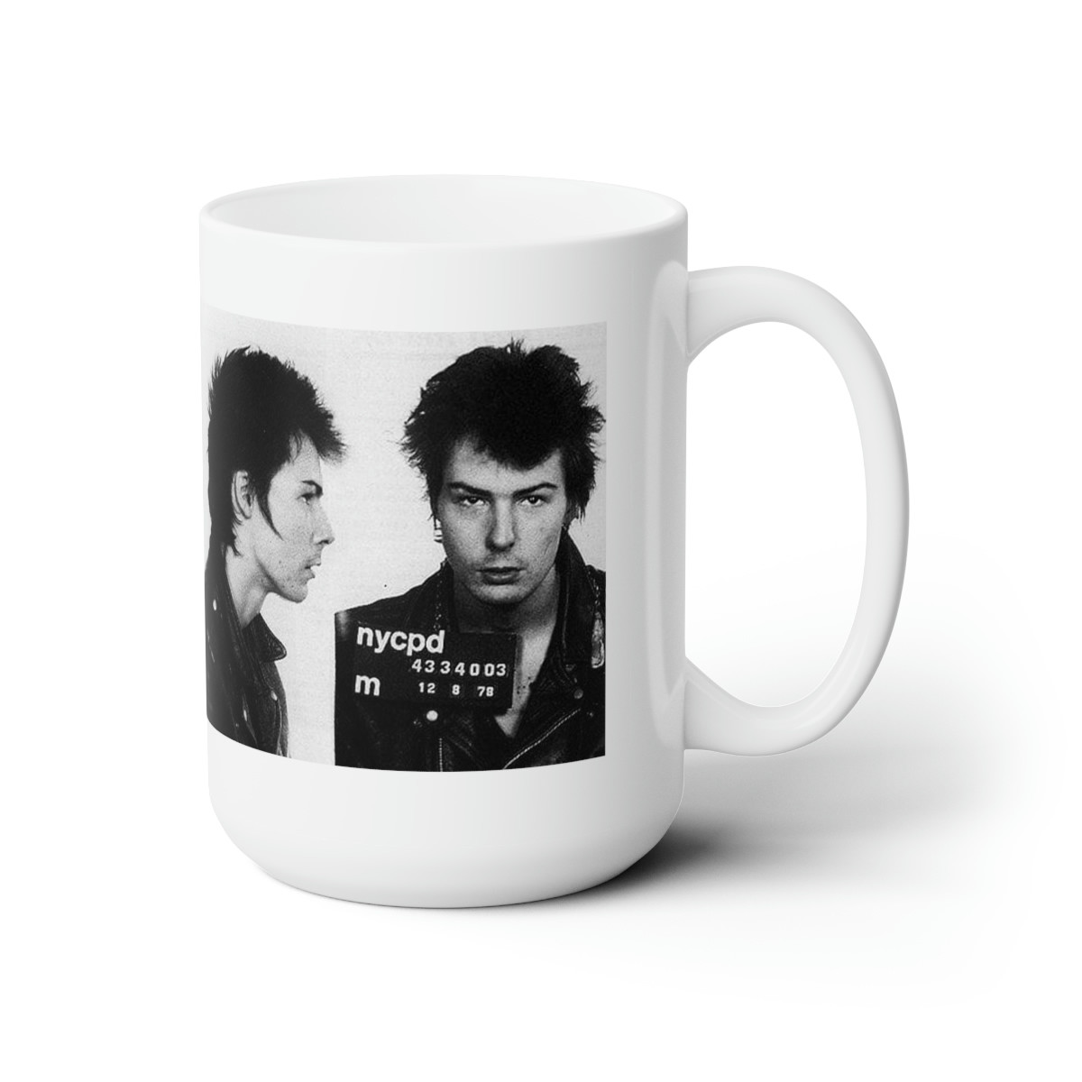 Sid Vicious NYPD mug shot charged with murder of Nancy white Mug 15oz