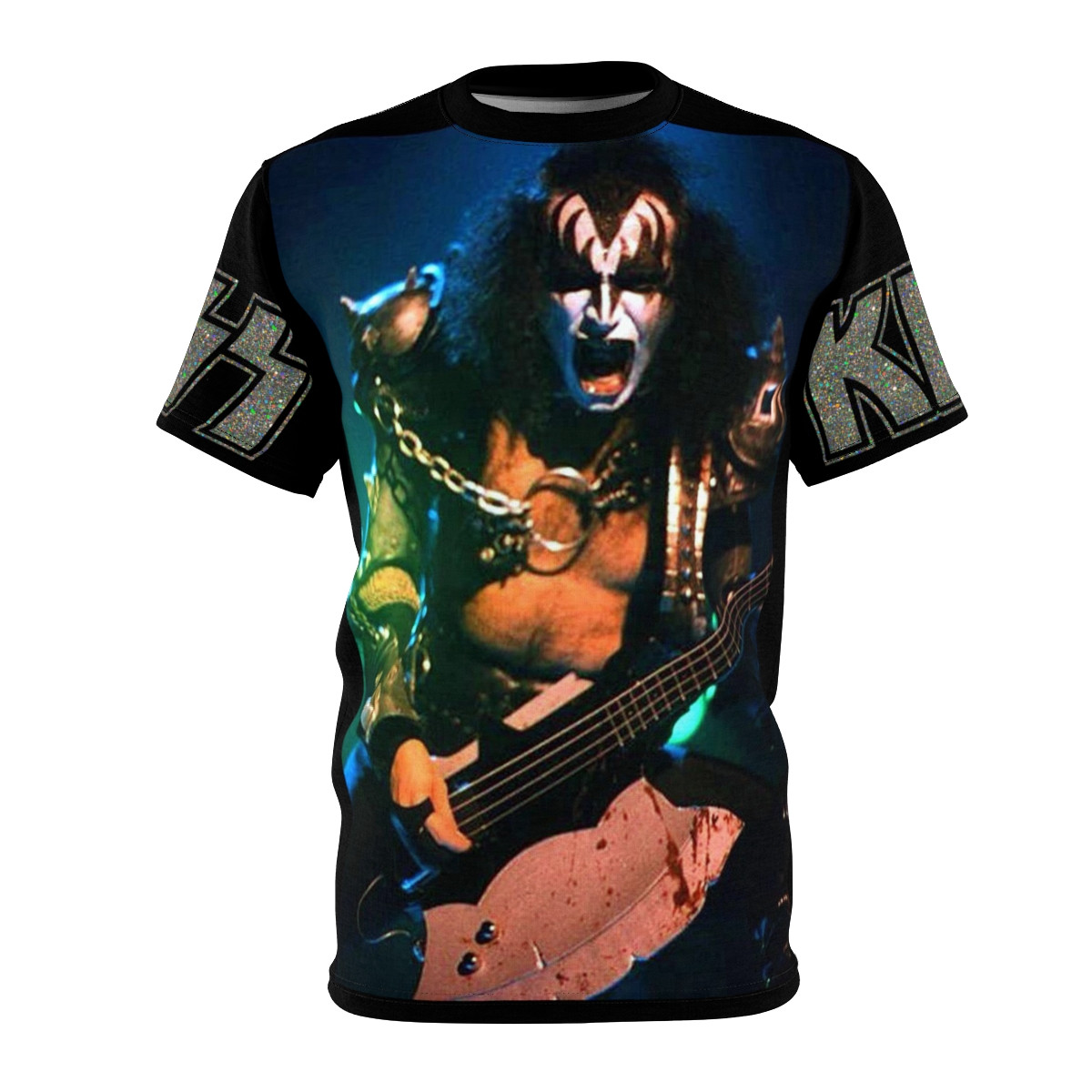 KISS Gene Simmons with Axe bass  Unisex AOP Cut & Sew Tee