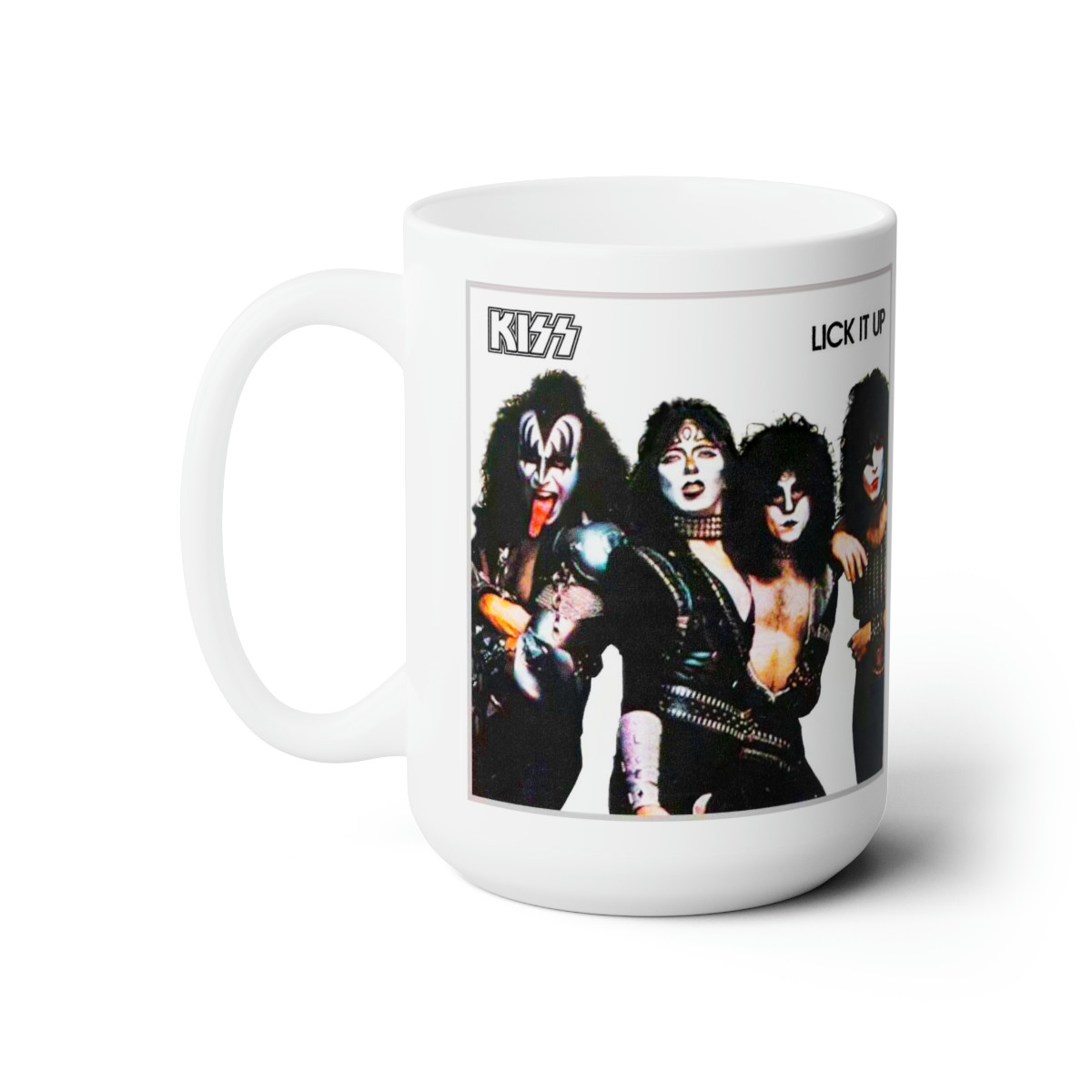KISS Lick it up IN COSTUME with make up on white Mug 15oz