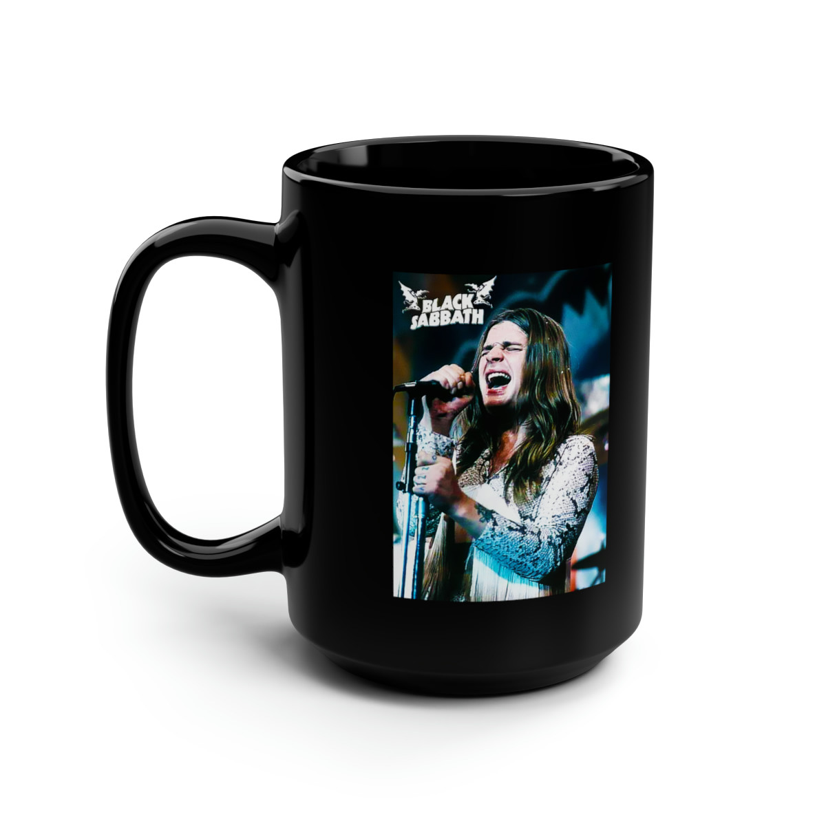 Young Ozzy Osbourne of Black Sabbath  Black Mug 15oz