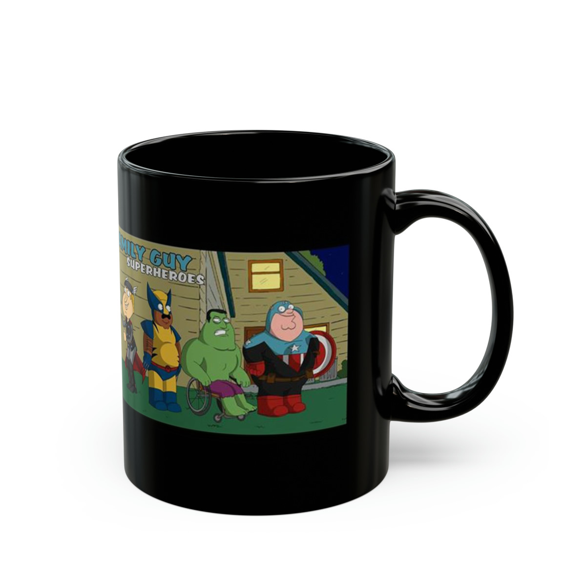 FAMILY GUY as Superheroes  Black mug 11oz