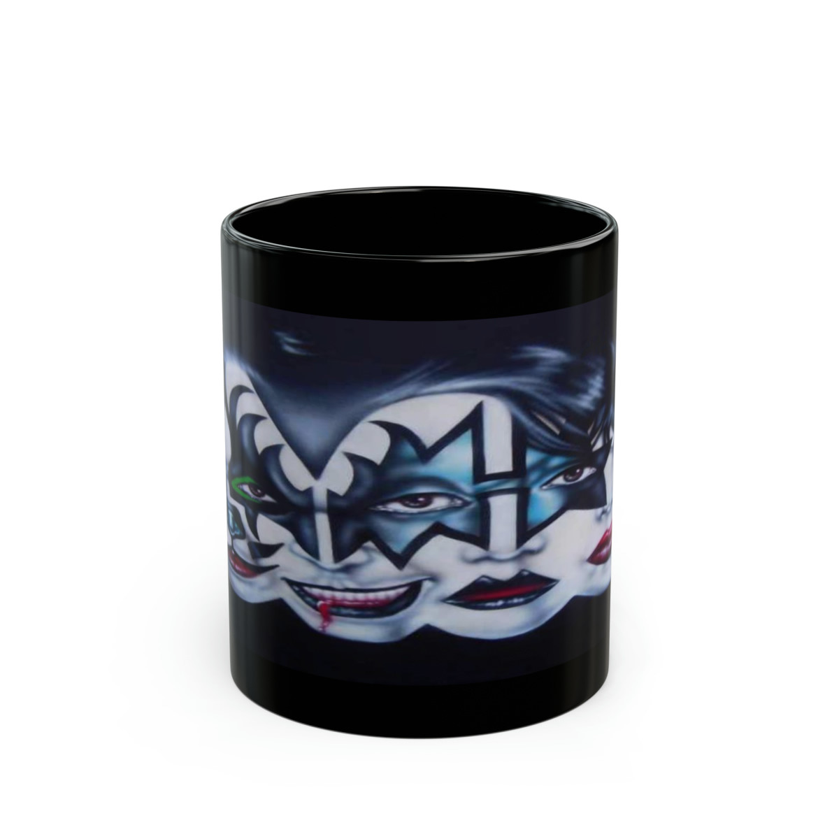 KISS MORPHED Faces Blended Together Black mug 11oz
