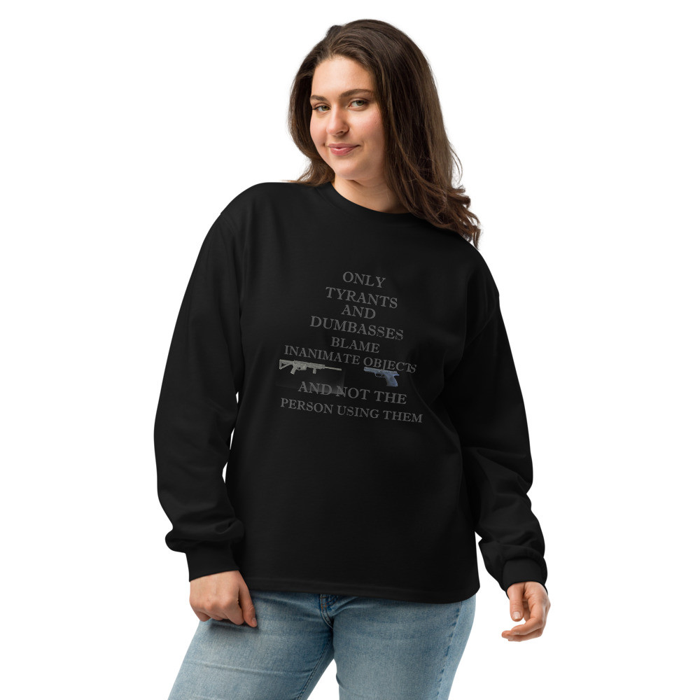 Blame the person, not the object( clear backdrop)Premium heavyweight long sleeve shirt
