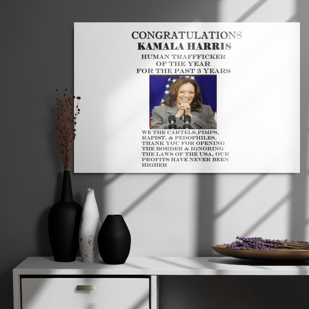 kamala harris trafficker of the yr( clear) Metal prints