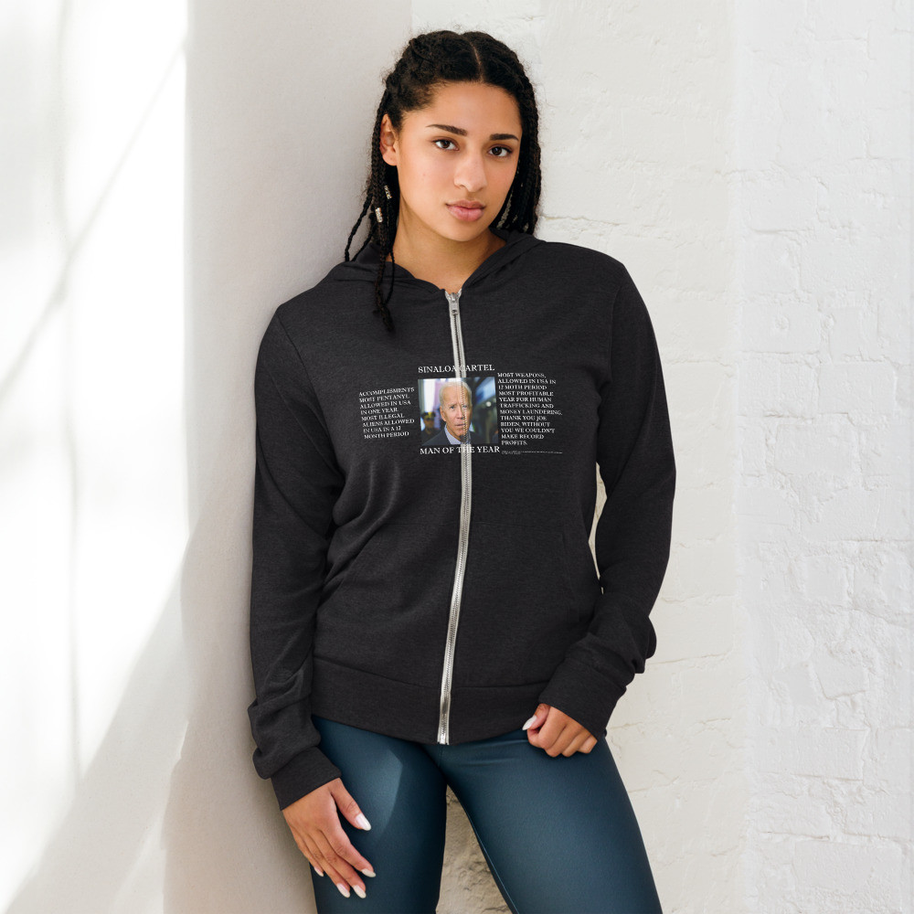 Biden man of the yr cartel(white print)Unisex zip hoodie
