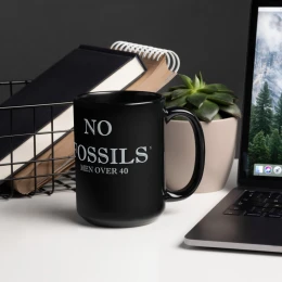 No Fossils Black Glossy Mug