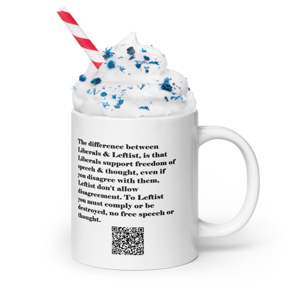 White glossy mug Leftist V Liberal