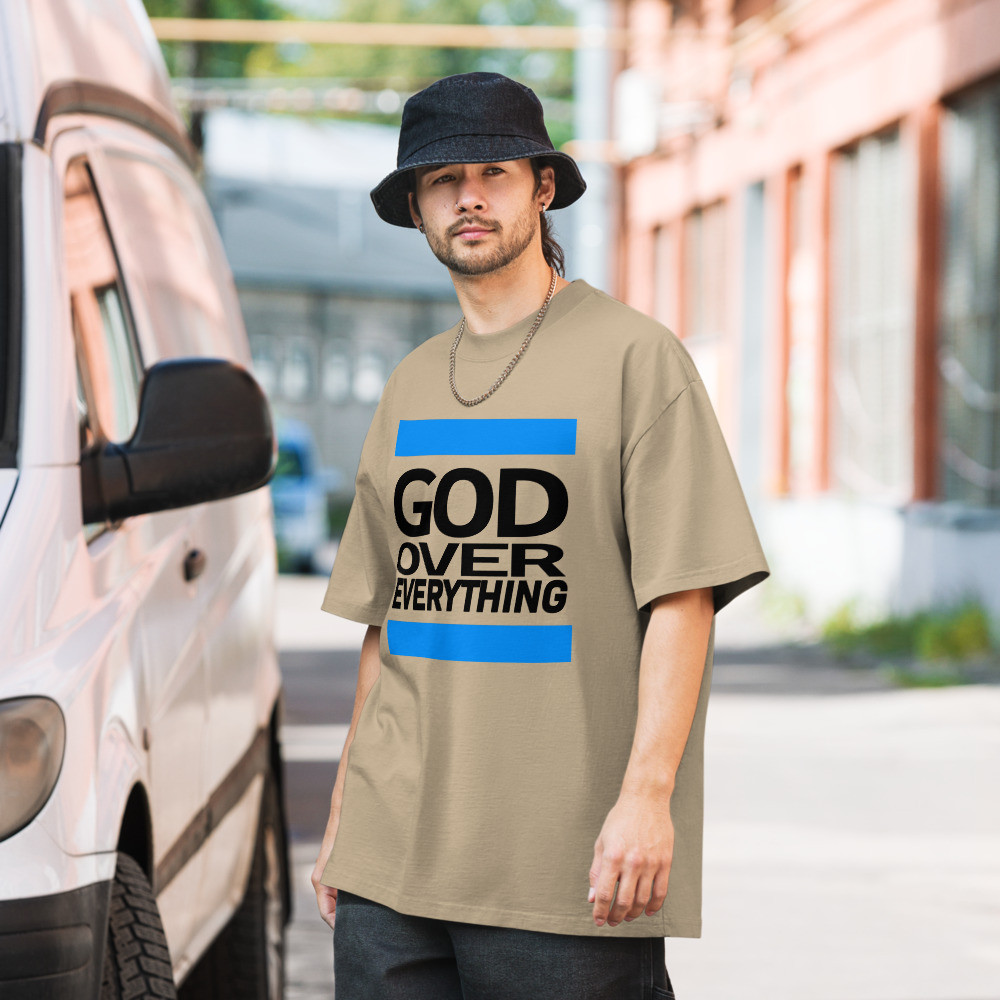 Christian Tees for Men and Women - Oversized faded t-shirt - God Over Everything
