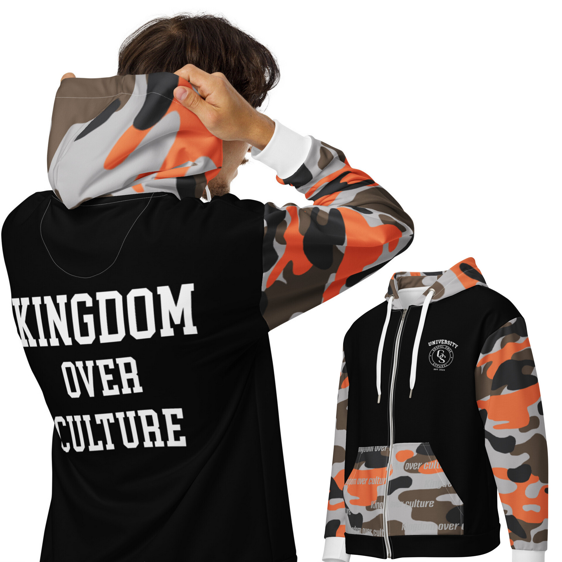 Kingdom Over Culture Orange Camouflage Hoodie by Gospel Swag