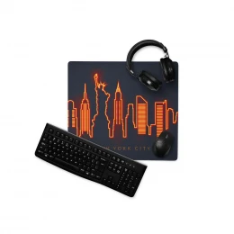 NYC Neon Gaming Mousepad, Orange Blue New York City Skyline Desk Mat, XXL Extended Mouse Pad, Extra large keyboard Deskmat for gamers