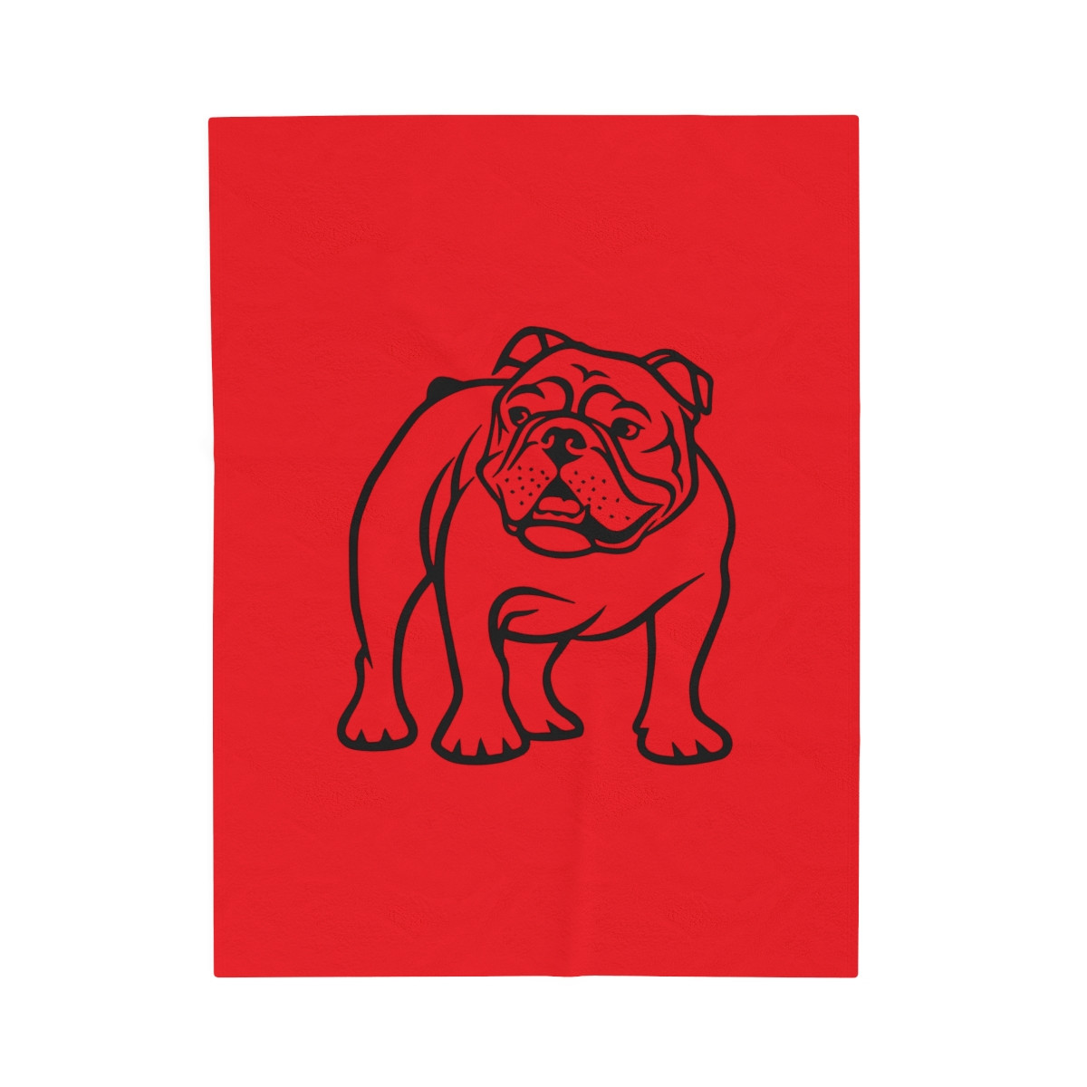 Bulldog Standing Velveteen Plush Blanket | Black Print Red Background | Velveteen Plush Blanket