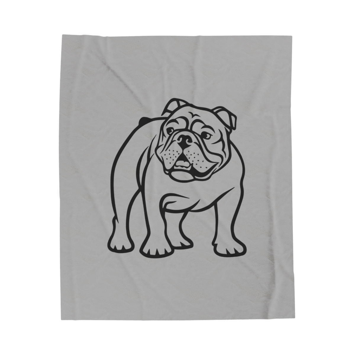 Bulldog Standing Velveteen Plush Blanket | Black Print Gray Background | Velveteen Plush Blanket