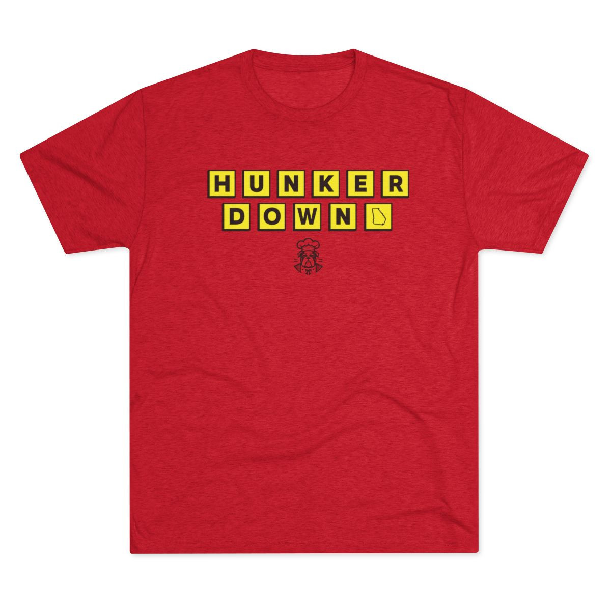 Hunker Down Waffle House Parody Tri-Blend Premium T-Shirt | Yellow Black Print | Unisex Tri-Blend Crew Tee