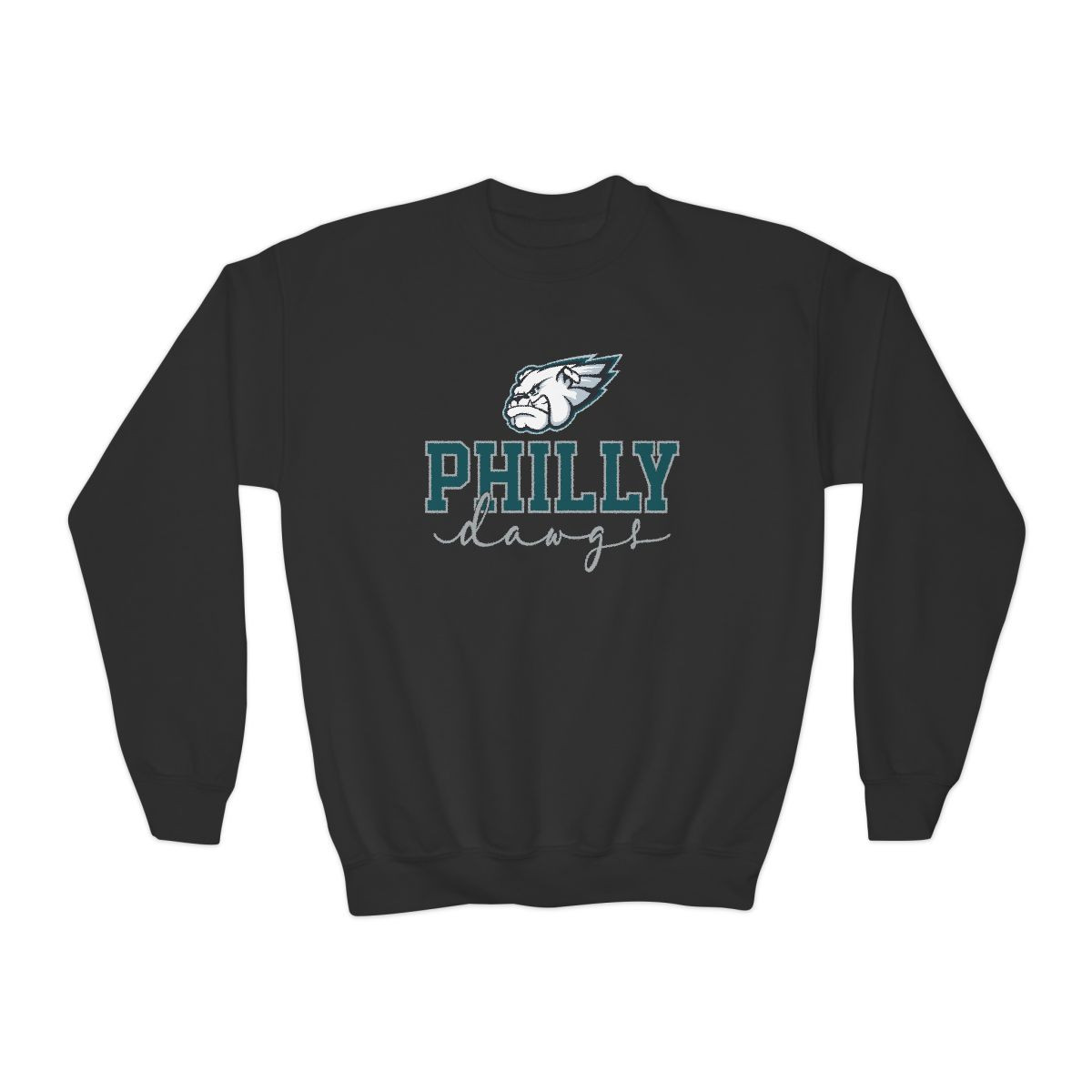 YOUTH Philly Dawgs Sweatshirt | Dk Green Gray Print | Youth Crewneck Sweatshirt
