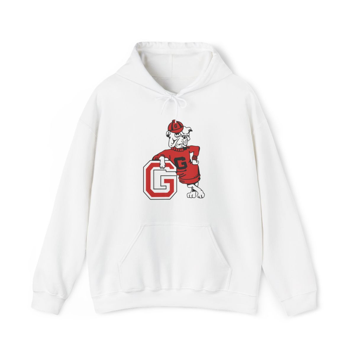 Retro G Bulldog Hoodie | Red Black White Print | Unisex Hooded Sweatshirt