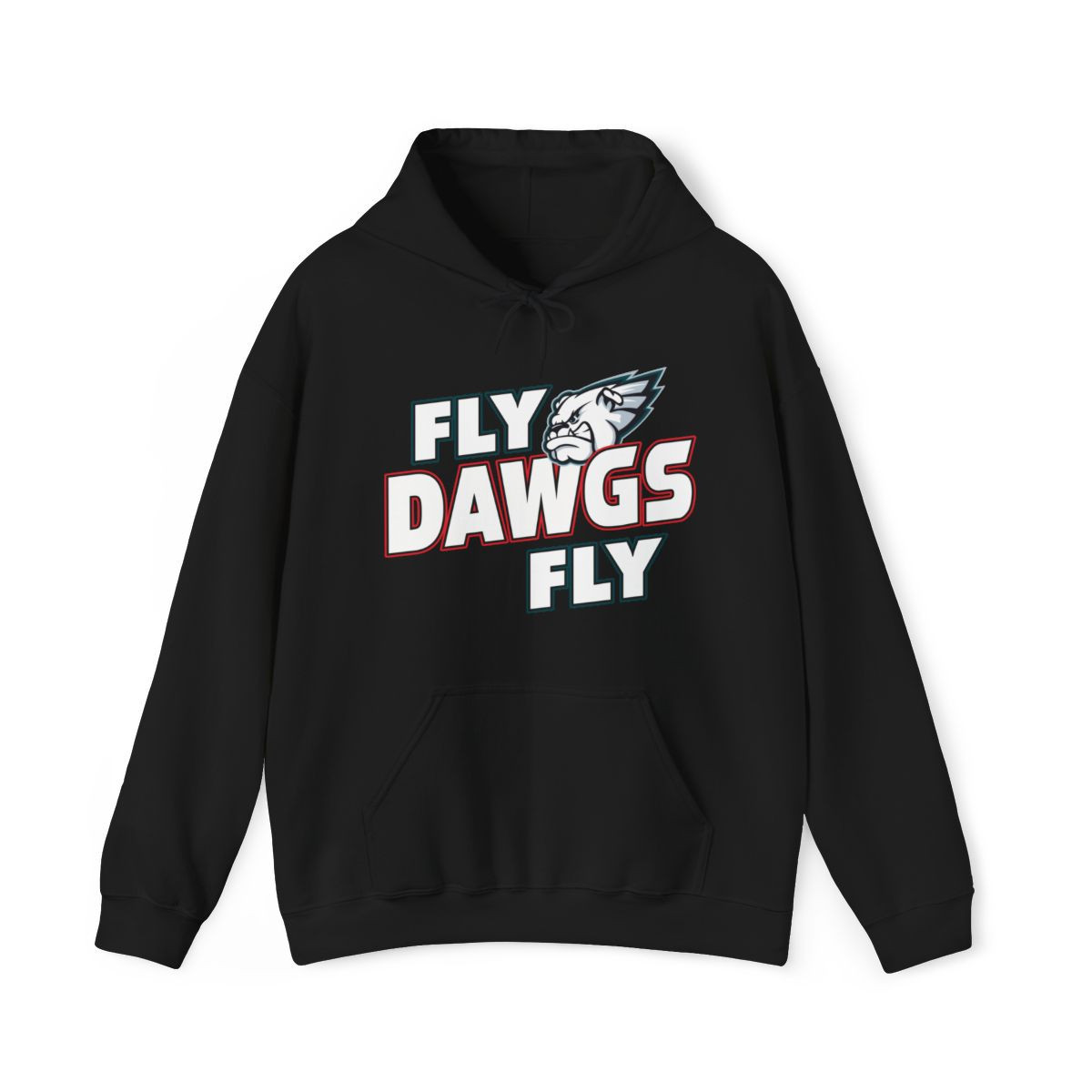 Fly Dawgs Fly Hoodie | Philly Dawgs | White Red Green Print | Unisex Hooded Sweatshirt