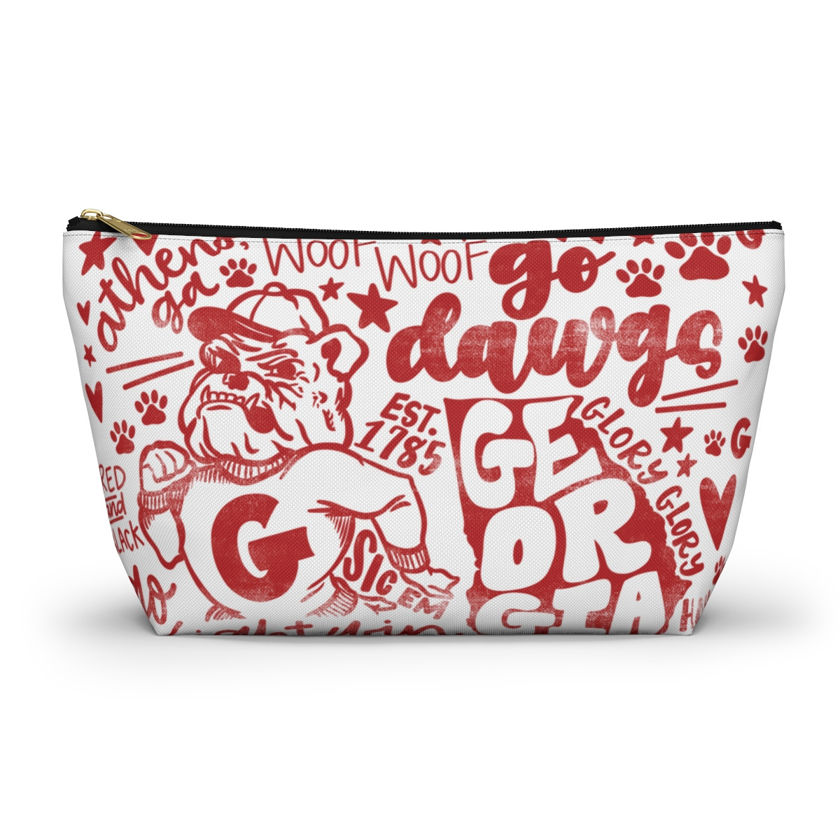 Retro G Print Accessory Pouch | Red Print, White Background | Accessory Pouch with T-bottom