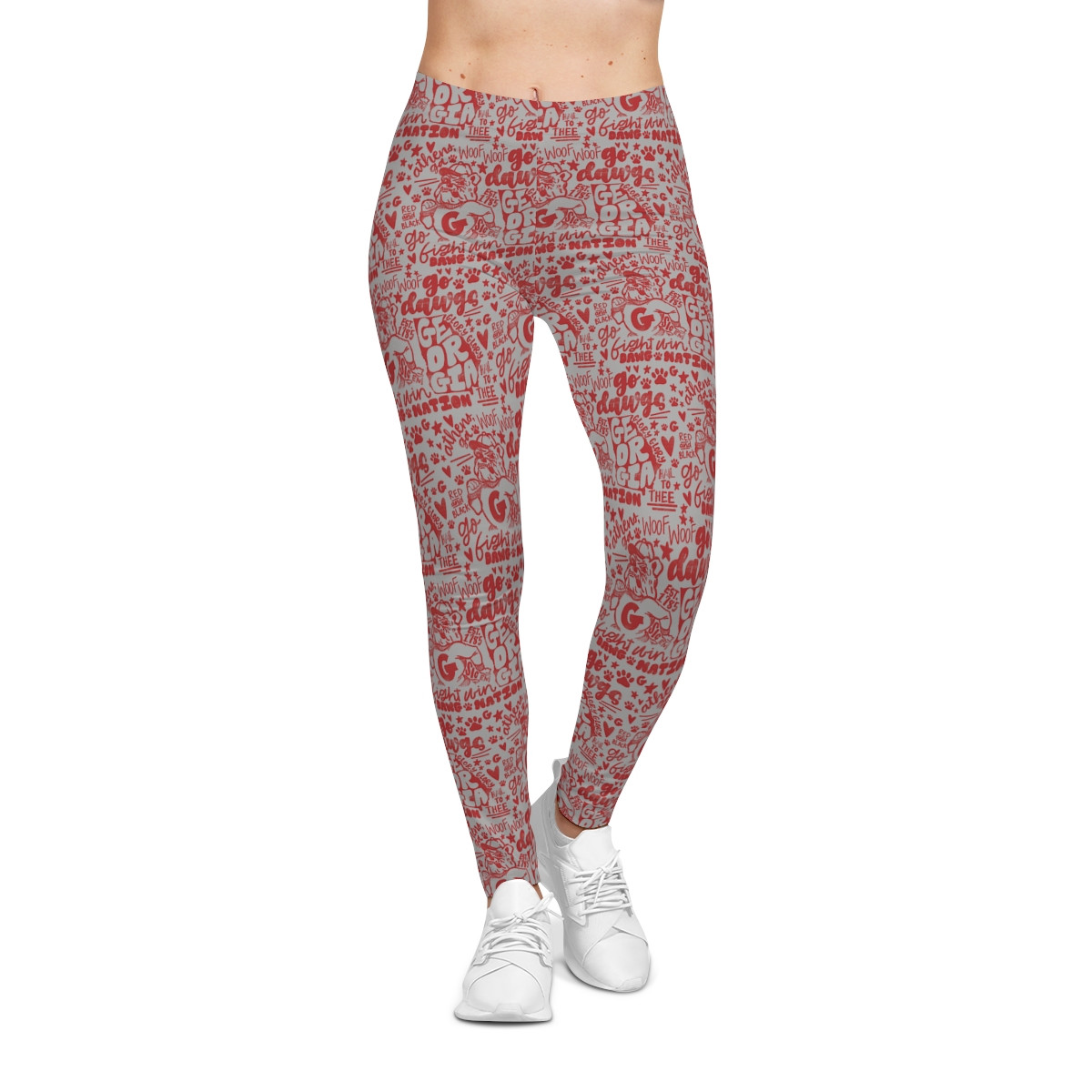 WOMENS Retro G Print Leggings | Red Print, Gray Background | Women's Casual Leggings