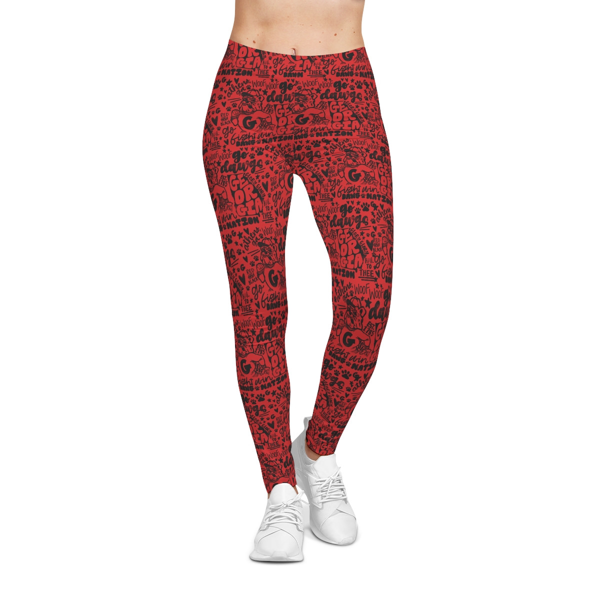 WOMENS Retro G Print Leggings | Black Print, Red Background | Women's Casual Leggings