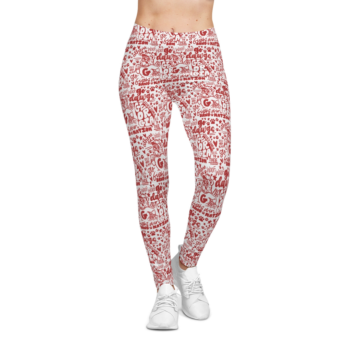 WOMENS Retro G Print Leggings | Red Print, White Background | Women's Casual Leggings