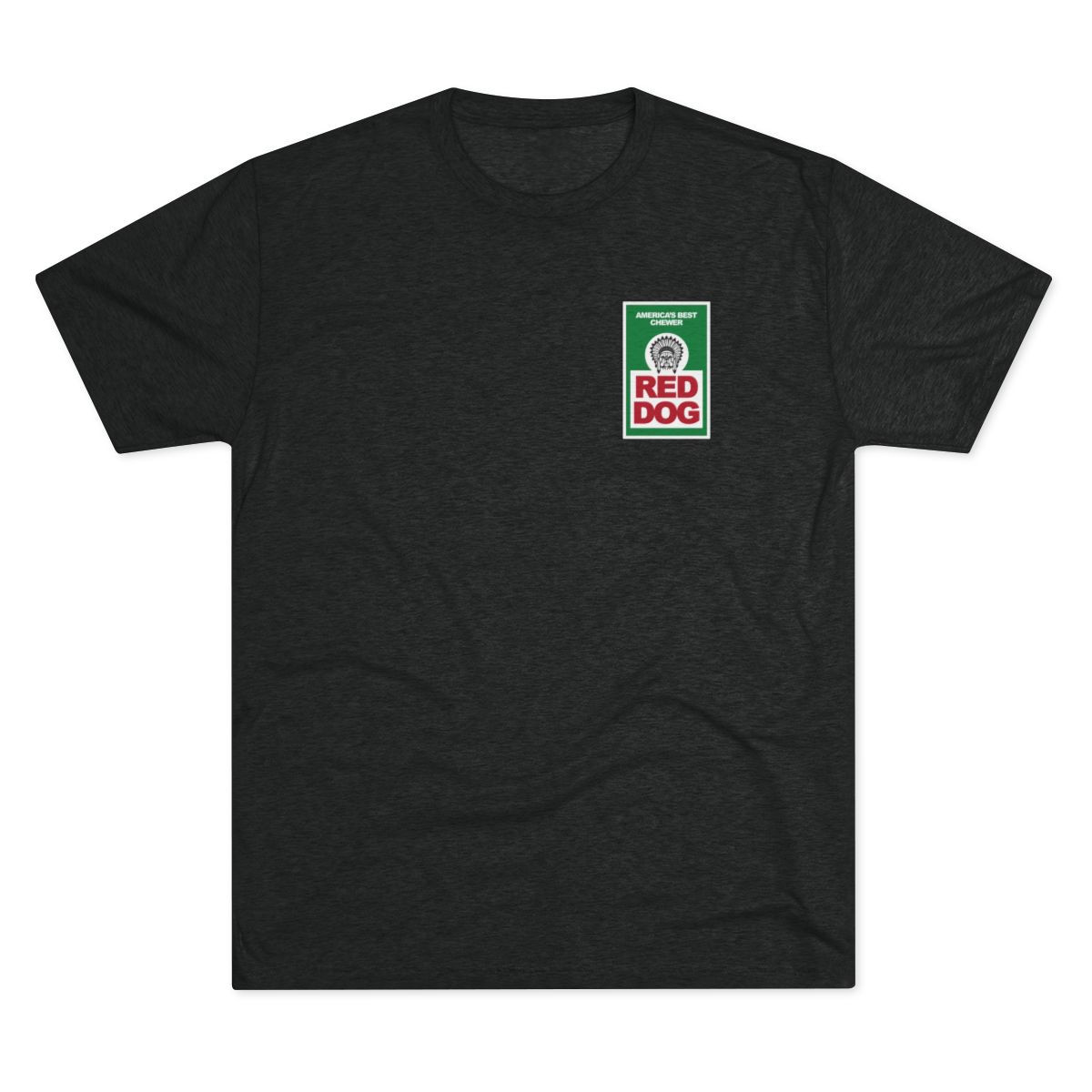 Red Dog Chew Tri-Blend Premium T-Shirt | Green Red White Print | Unisex Tri-Blend Crew Tee
