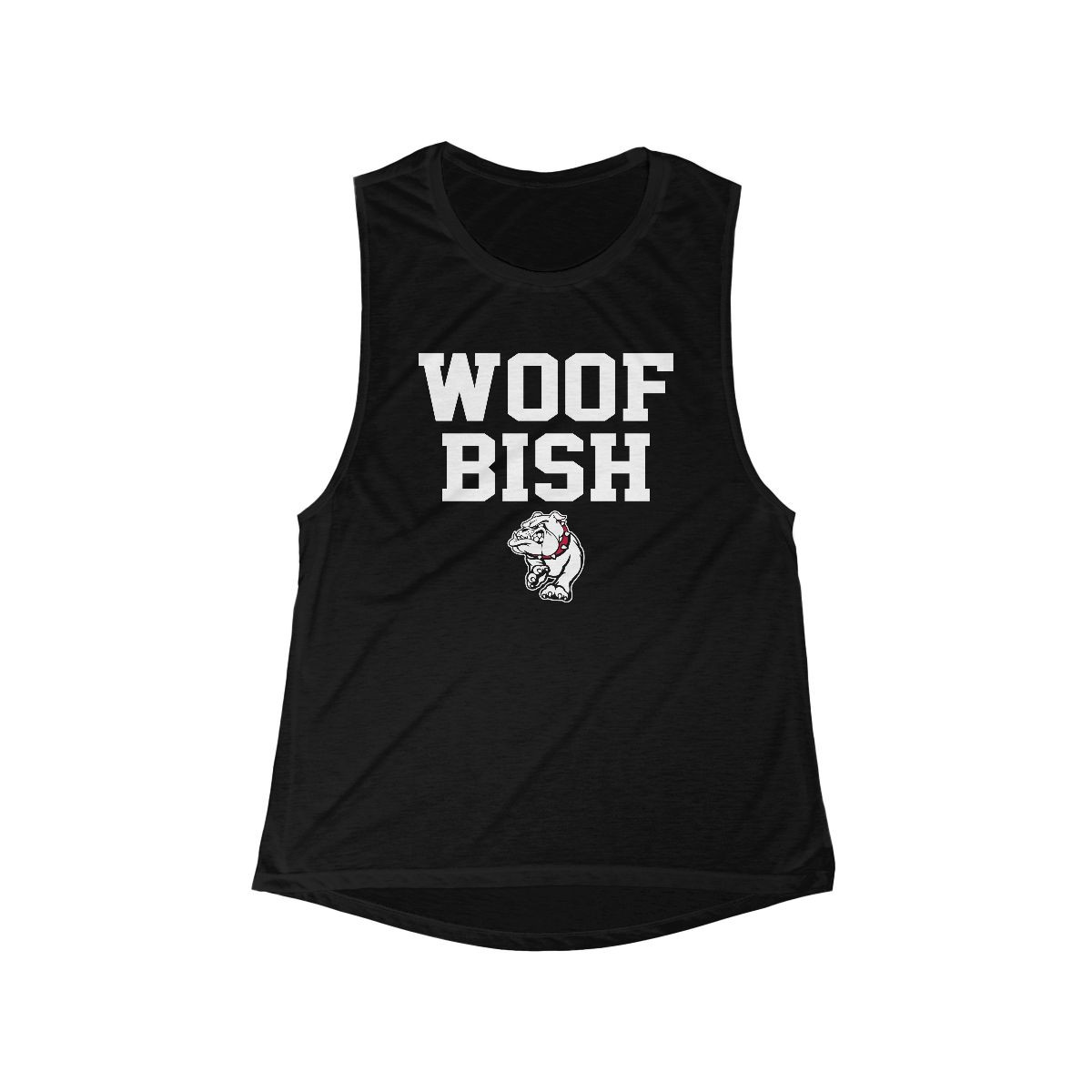 Woof Bish Women's Muscle Tank | White Red Print | Women's Flowy Scoop Muscle Tank