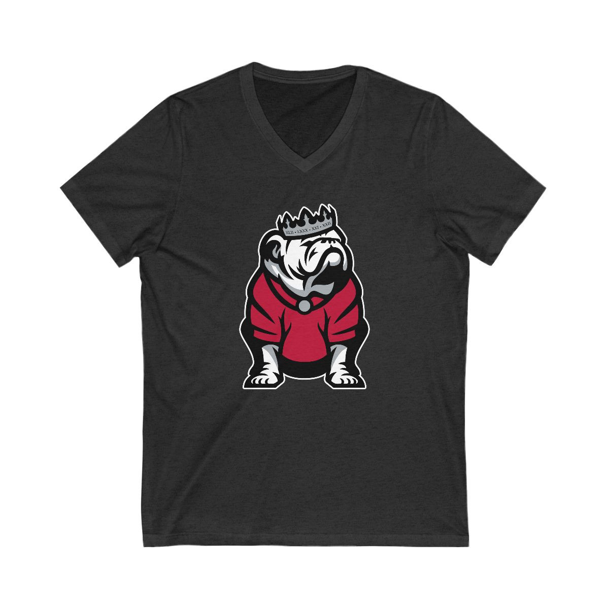 King Bulldog V-Neck T-Shirt | Red Black White Gray Print | Unisex Short Sleeve V-Neck Tee