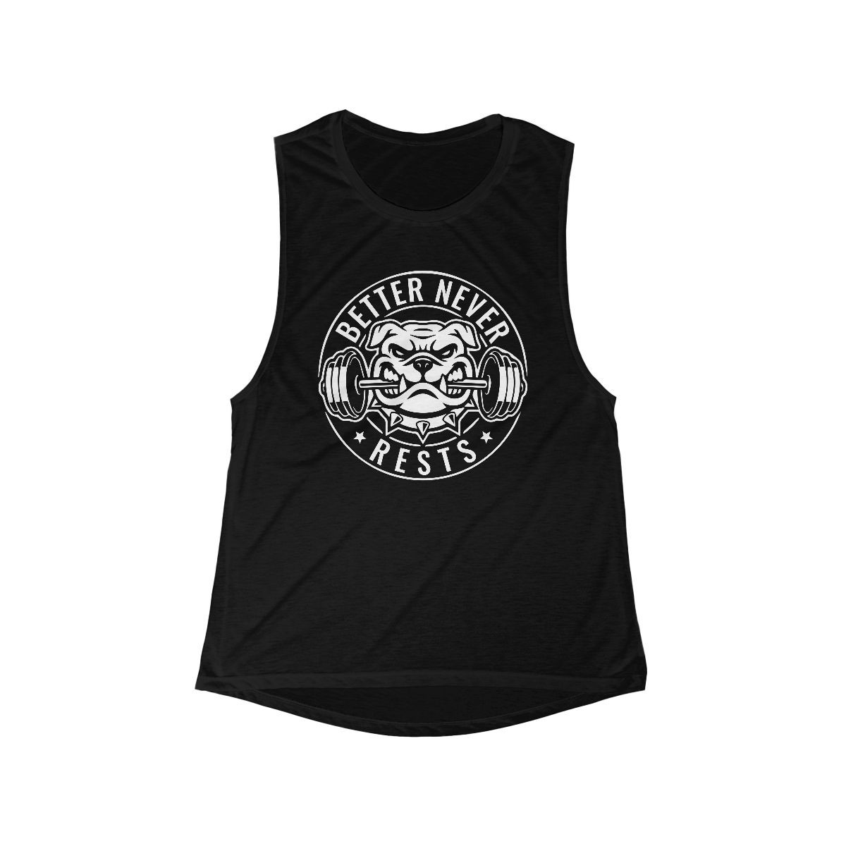 Better Never Rests Women's Muscle Tank | White Print | Women's Flowy Scoop Muscle Tank