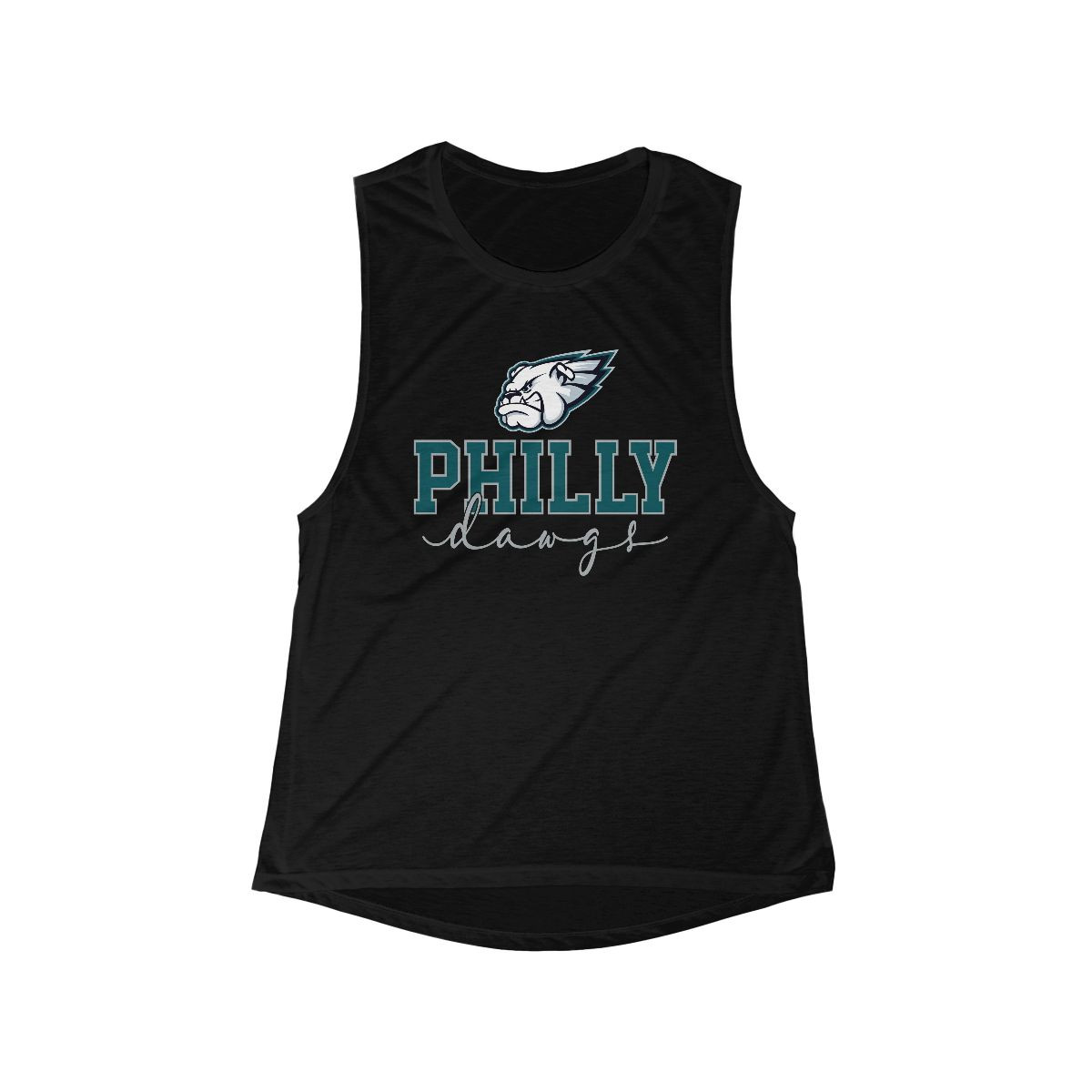 Philly Dawgs Women's Muscle Tank | Dk Green Gray White Print | Women's Flowy Scoop Muscle Tank
