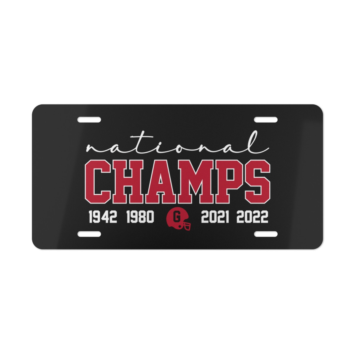 National Champs License Plate | Red White Print, Black Background | Vanity Plate
