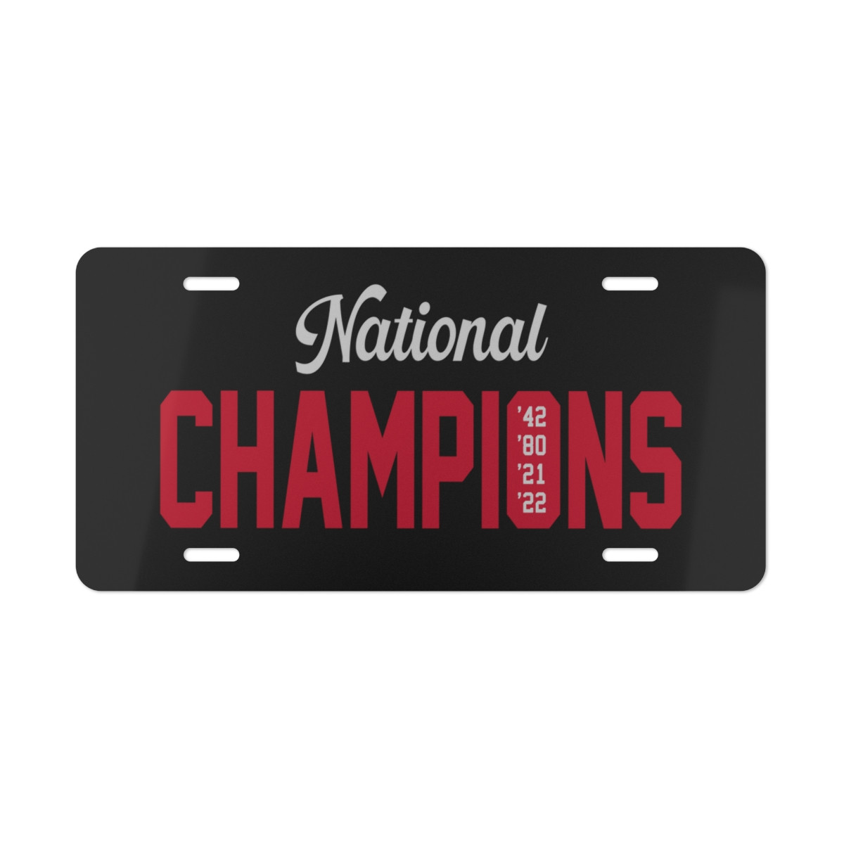 National Champions License Plate | Red White Print, Black Background | Vanity Plate