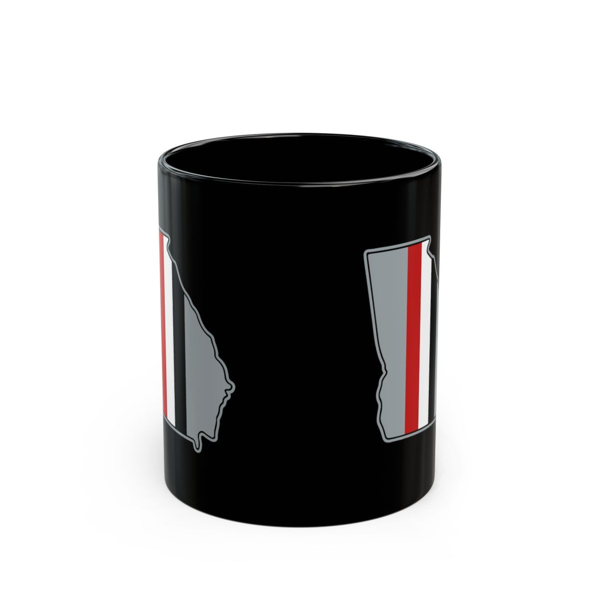 Georgia Stripes 11 oz Black Mug | Silver Red White Black Print | 11oz Black Mug