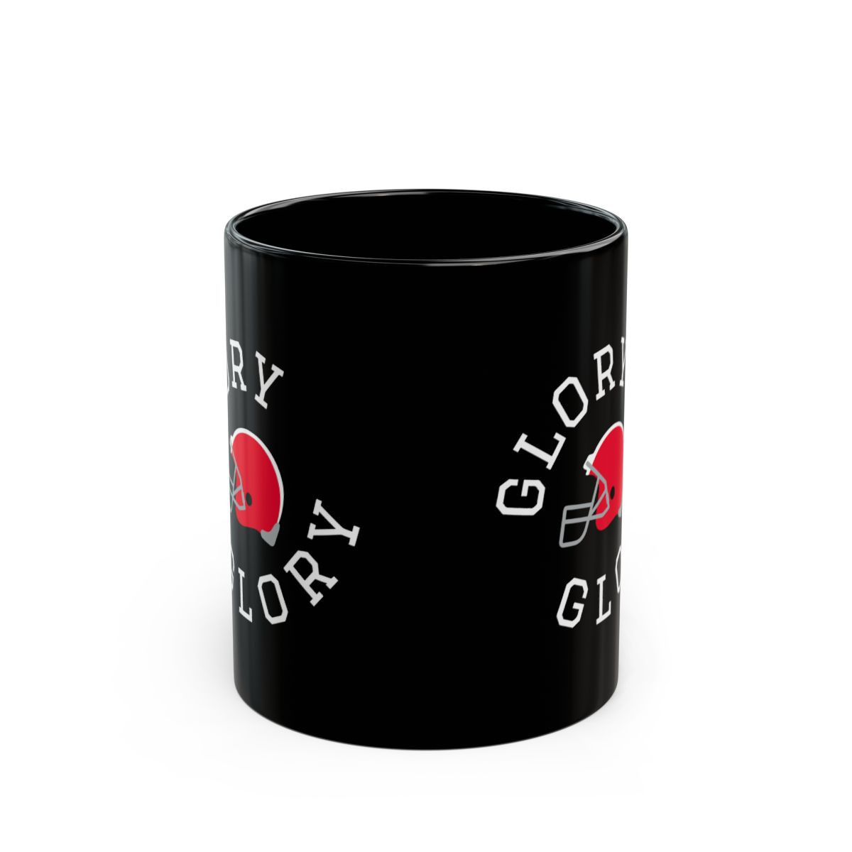Glory Glory Helmet 11 oz Black Mug | Red White Print | Bulldog Coffee Mug | 11oz Black Mug