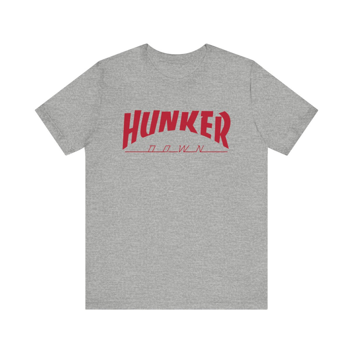 Hunker Down Thrasher T-Shirt | Red Print | Unisex Short Sleeve Tee