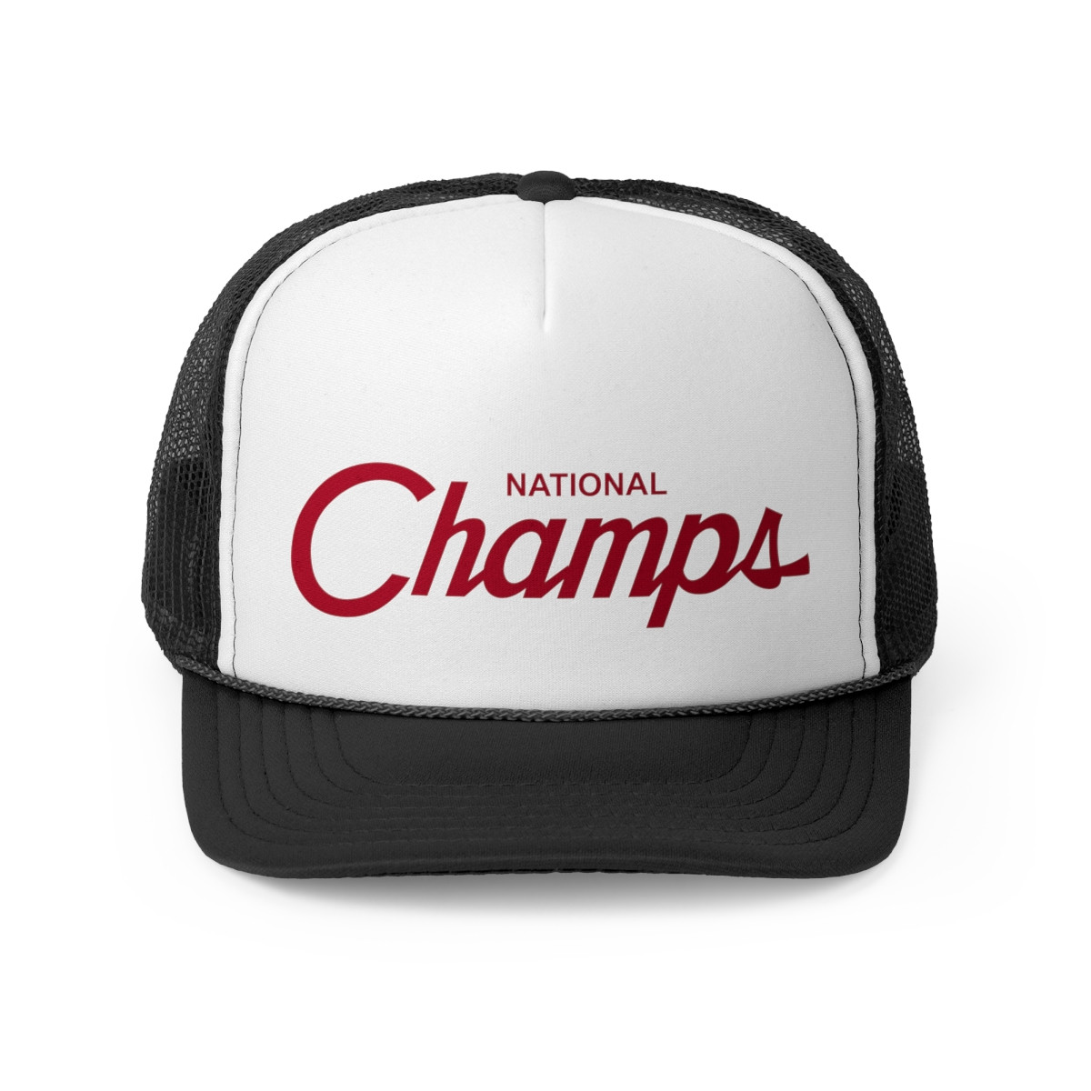 National Champs Hood Script Trucker Hat | Red Print | Trucker Caps