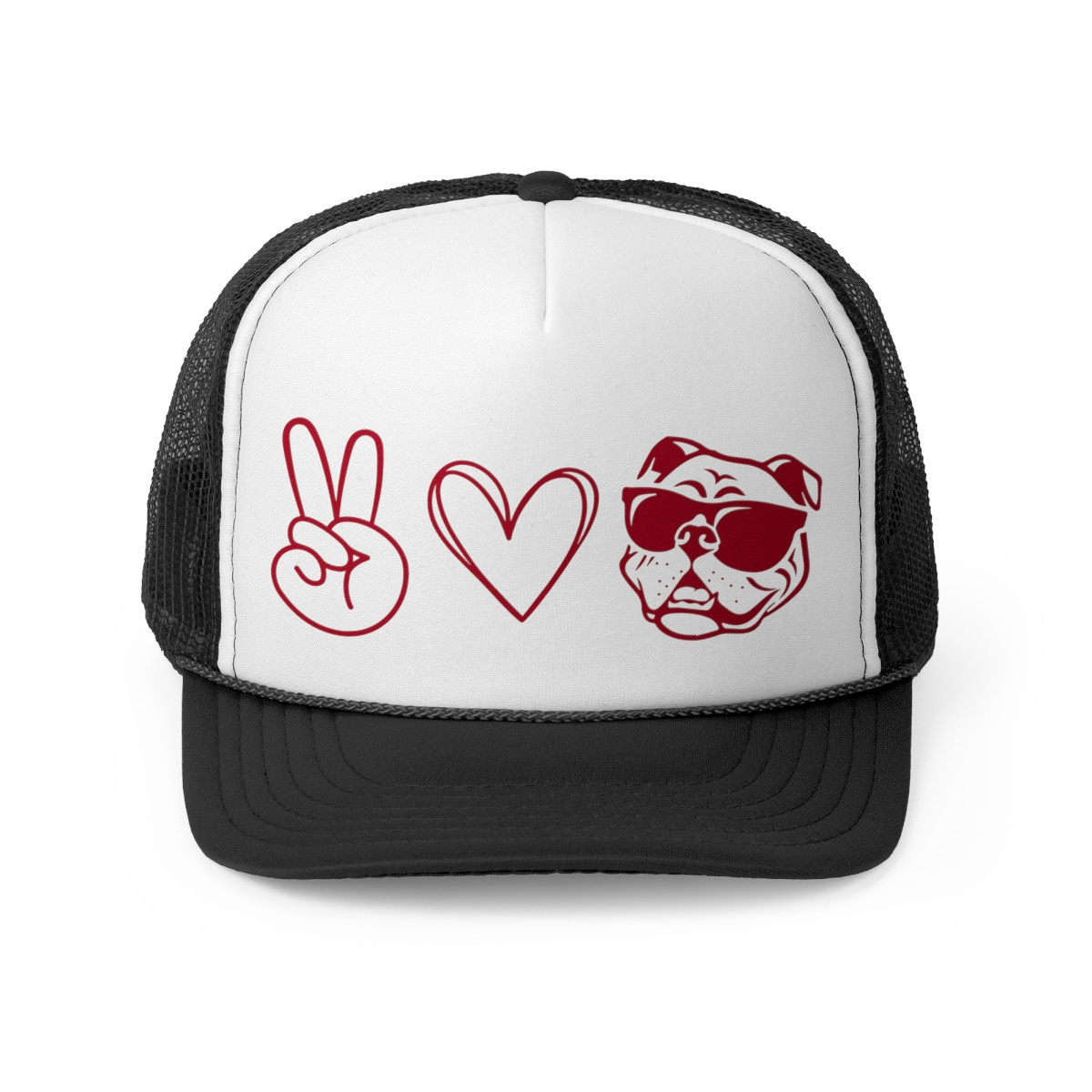 Peace Love Bulldog Trucker Hat | Red Print | Trucker Caps
