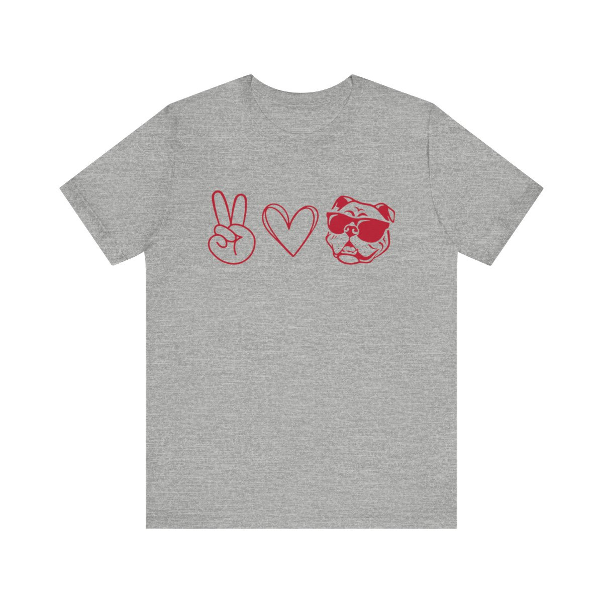 Peace Love Bulldog T-Shirt | Red Print | Unisex Short Sleeve Tee