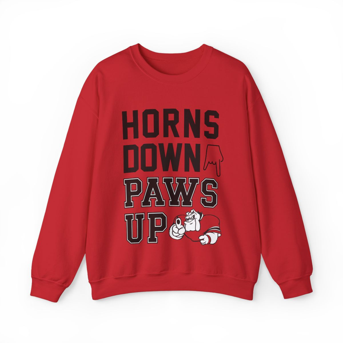 Horns Down Paws Up Sweatshirt | Georgia Beat Texas | Black White Print | Unisex Crewneck Sweatshirt