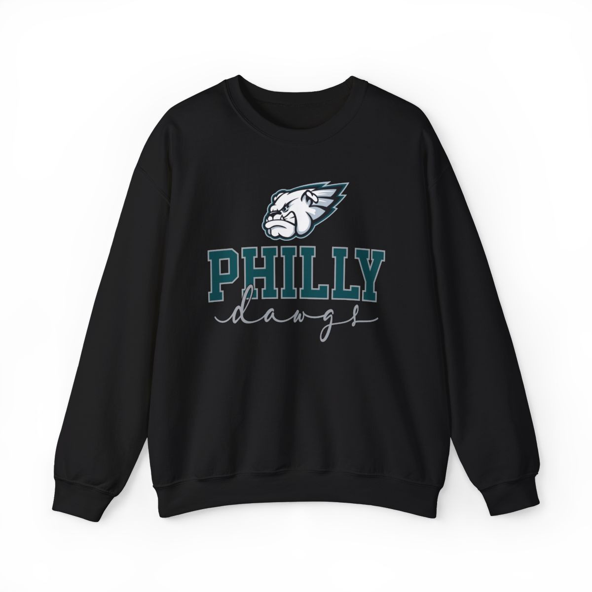 Philly Dawgs Sweatshirt | Dk Green Gray Black Print | Unisex Crewneck Sweatshirt